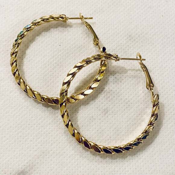 Herringbone Gold Hoop Earrings - Picture 1 of 2